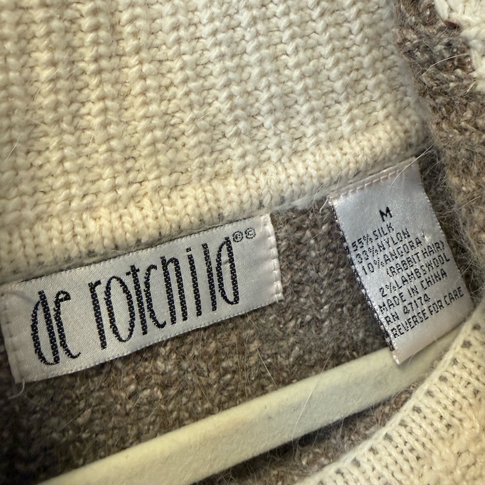 De Rotchild Vintage Angora Silk Blend Long Sweater/Sweater dress Cream Stripe M - Picture 4 of 8